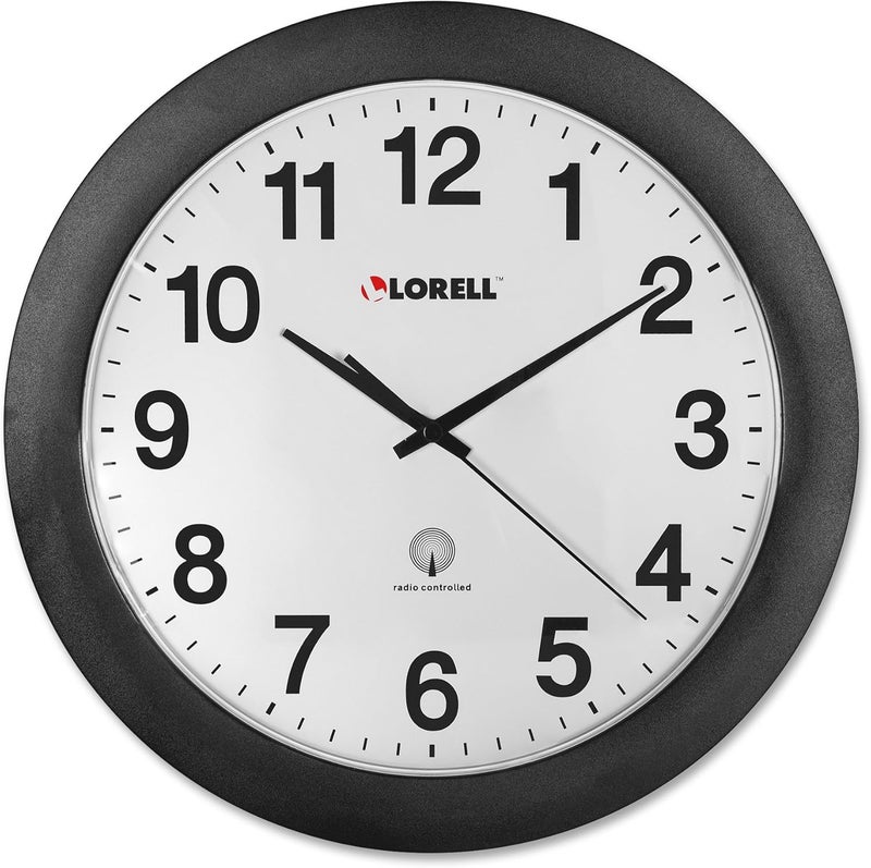 Lorell 12-Inch Radio-Controlled Wall Clock with Arabic Numerals and Black Frame - Image 1